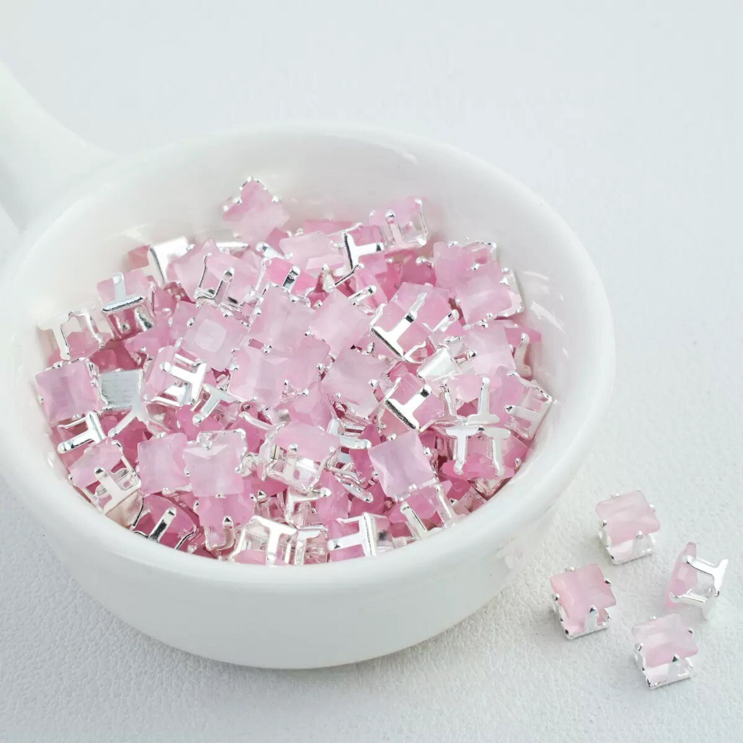 【A11】50pcs Square Zircon Beads – 5x5mm Silver-Claw DIY Spacer for Handmade Jewelry