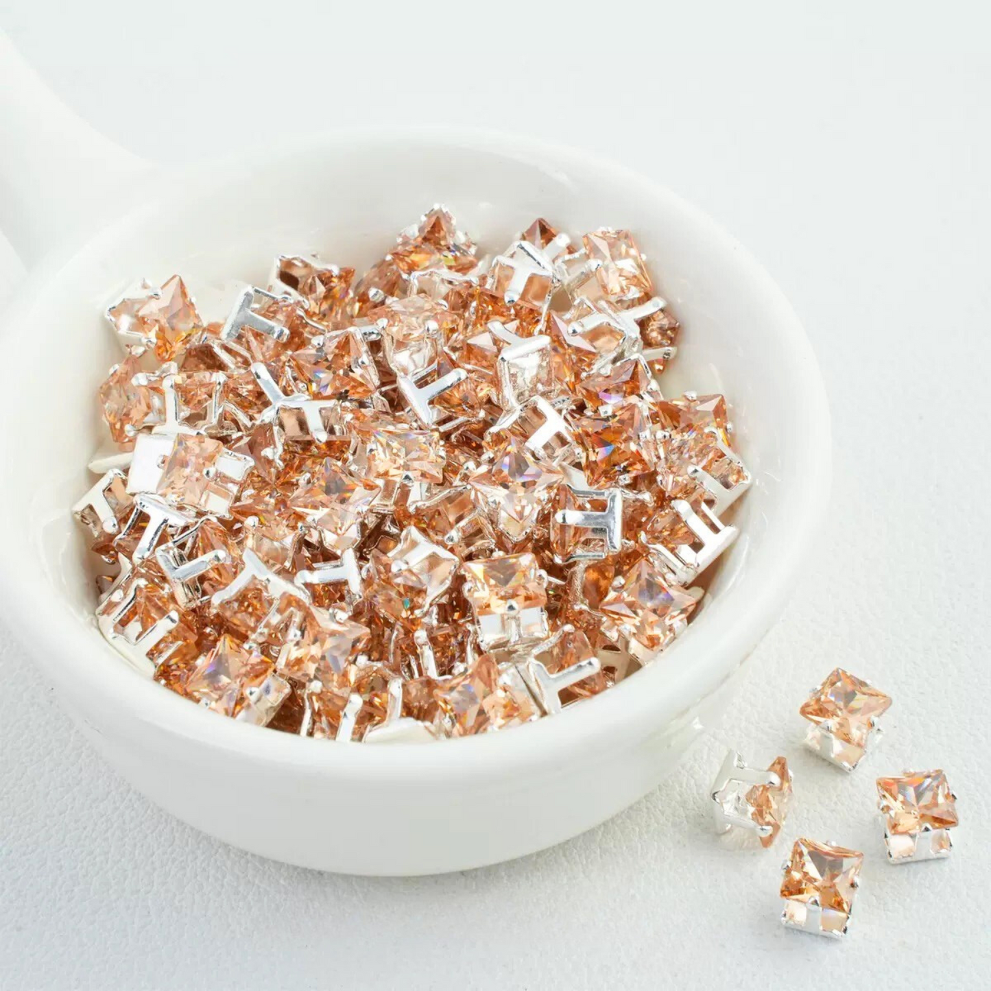 【A11】50pcs Square Zircon Beads – 5x5mm Silver-Claw DIY Spacer for Handmade Jewelry