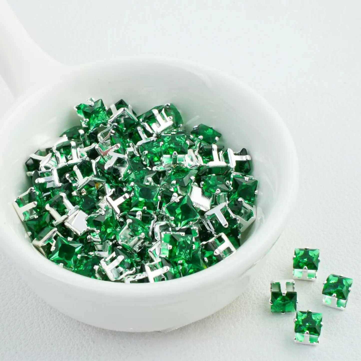 【A11】50pcs Square Zircon Beads – 5x5mm Silver-Claw DIY Spacer for Handmade Jewelry