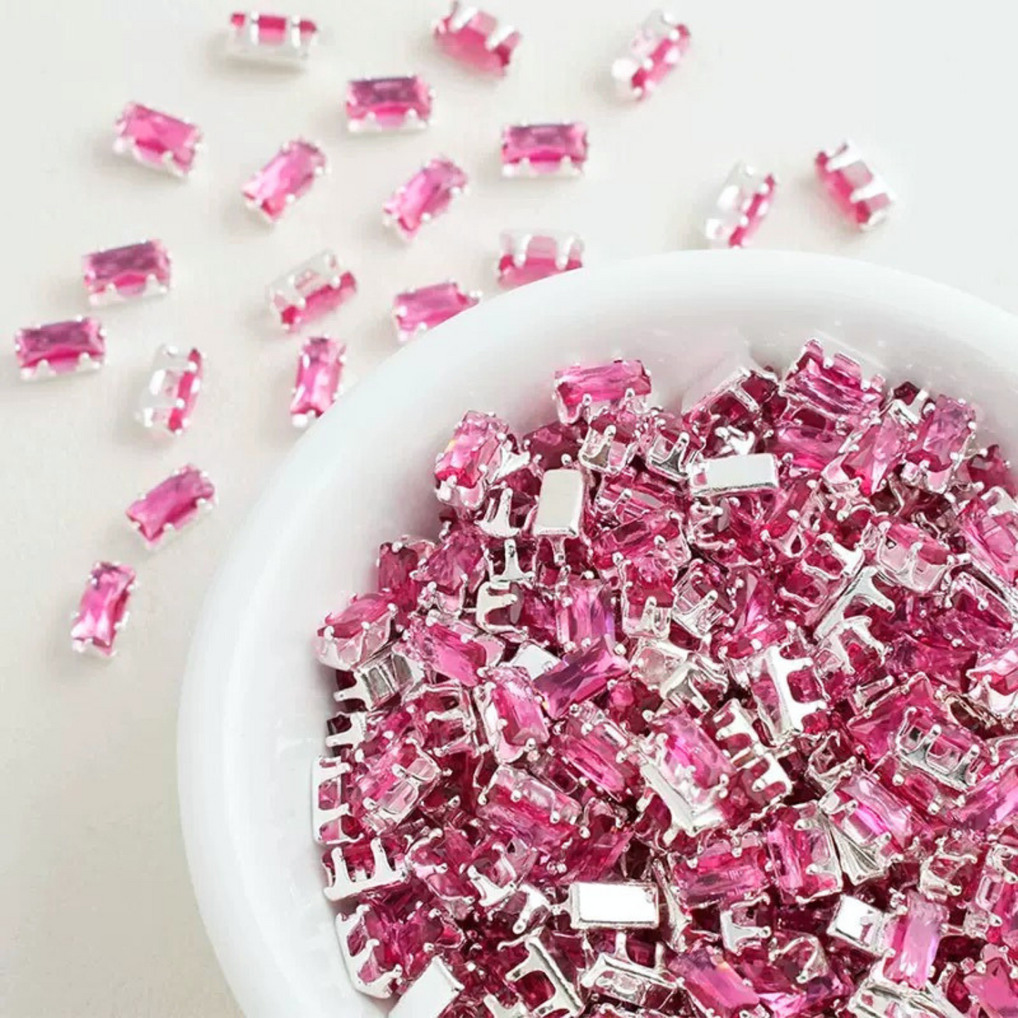 【A20】50pcs Rectangle Zircon Spacer Beads – 3x6mm Silver-Claw for DIY Handmade Jewelry